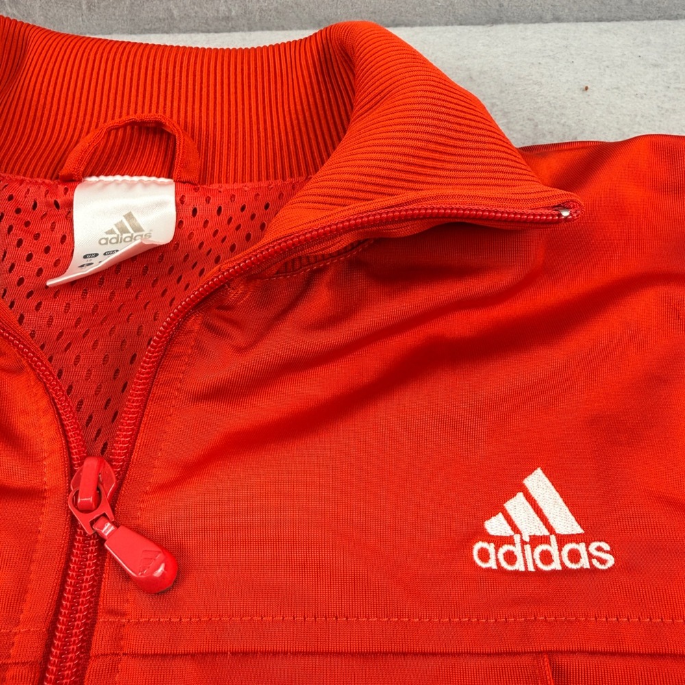 Adidas Red Orange Track Jacket with White Stripes - Picture 4 of 11
